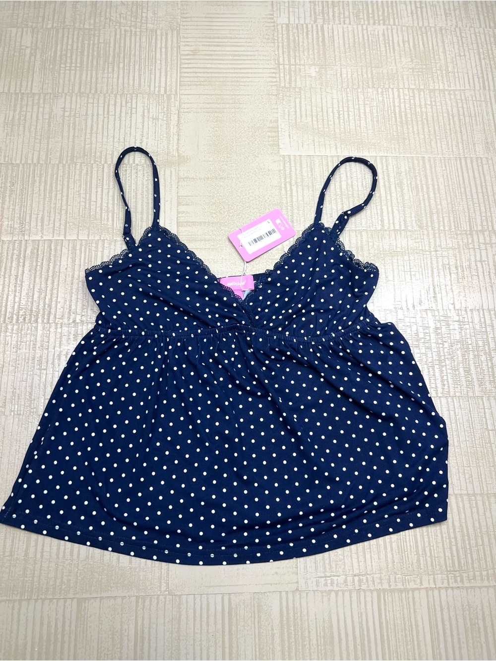 NWT Edikted Navy Blue White Polka Dot Spaghetti Strap Cami